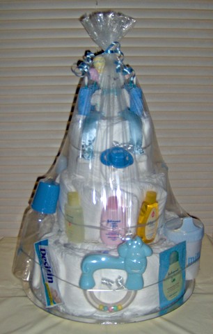 "GOT MILK?" 3 Tier Blue Diaper Cake